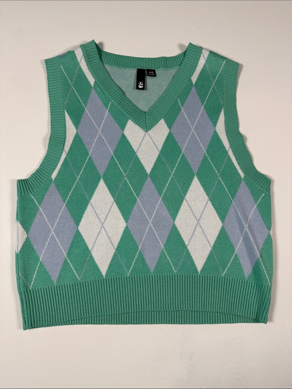 Gaudi' Green Argyle V-Neck Sweater Vest with White and Light Blue